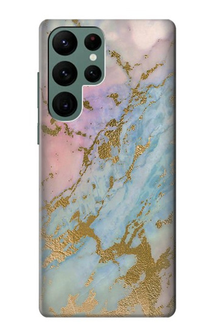 W3717 Imprimé graphique en marbre bleu pastel or rose Etui Coque Housse et Flip Housse Cuir pour Samsung Galaxy S22 Ultra