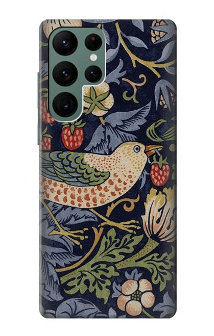 W3791 William Morris Strawberry Thief Fabric Etui Coque Housse et Flip Housse Cuir pour Samsung Galaxy S22 Ultra