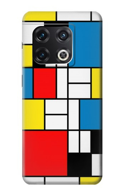 W3814 Composition de dessin au trait Piet Mondrian Etui Coque Housse et Flip Housse Cuir pour OnePlus 10 Pro