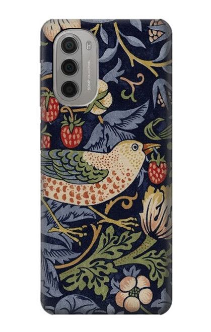 W3791 William Morris Strawberry Thief Fabric Etui Coque Housse et Flip Housse Cuir pour Motorola Moto G51 5G