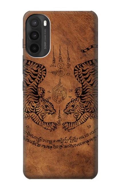 W3209 Sak Yant jumeau Tigre Etui Coque Housse et Flip Housse Cuir pour Motorola Moto G71 5G