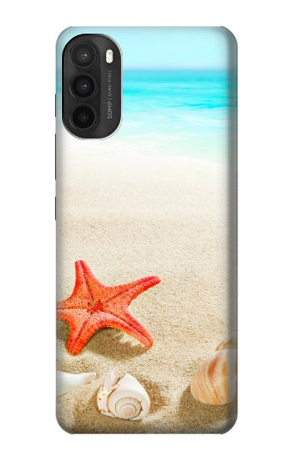 W3212 Coquilles de mer Étoile de mer Plage Etui Coque Housse et Flip Housse Cuir pour Motorola Moto G71 5G