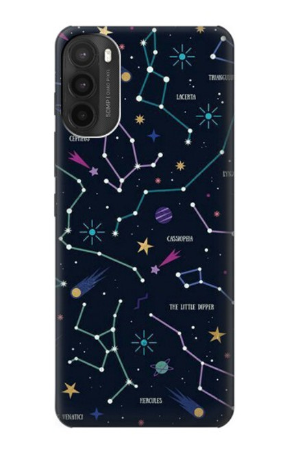 W3220 Carte Zodiaque étoiles Constellations Etui Coque Housse et Flip Housse Cuir pour Motorola Moto G71 5G