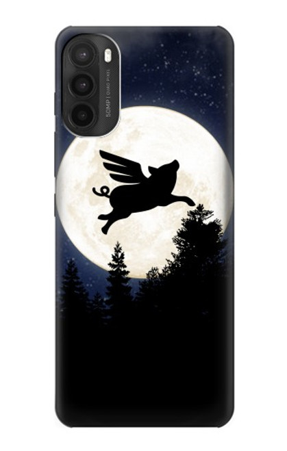 W3289 Cochon Volant Pleine Lune Nuit Etui Coque Housse et Flip Housse Cuir pour Motorola Moto G71 5G