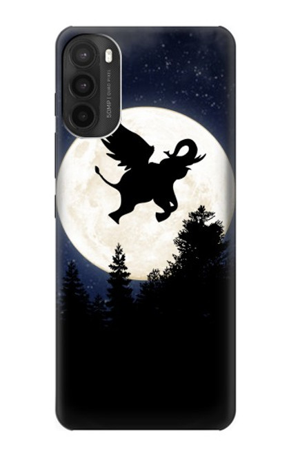 W3323 Voler l'Eléphant Nuit de pleine lune Etui Coque Housse et Flip Housse Cuir pour Motorola Moto G71 5G