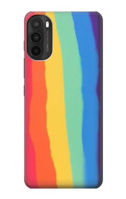 W3799 Arc-en-ciel aquarelle vertical mignon Etui Coque Housse et Flip Housse Cuir pour Motorola Moto G71 5G