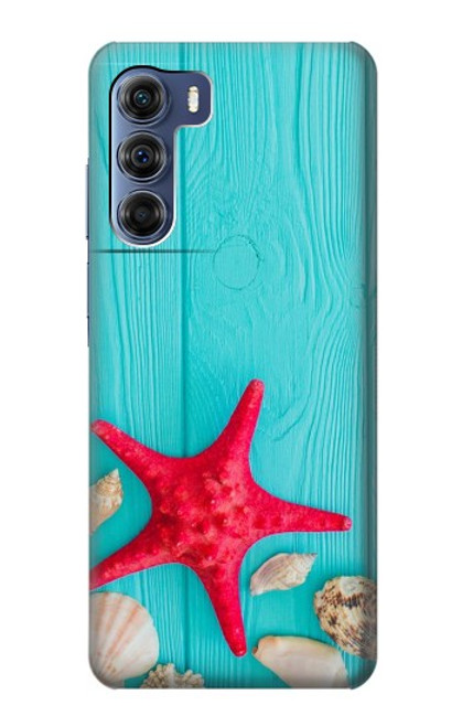 W3428 Aqua Bois Coquille d'étoile de mer Etui Coque Housse et Flip Housse Cuir pour Motorola Edge S30