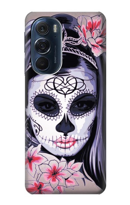 W3821 Sugar Skull Steampunk Fille Gothique Etui Coque Housse et Flip Housse Cuir pour Motorola Edge X30