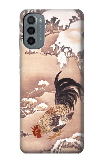 W1332 Ito Jakuchu Coq Etui Coque Housse et Flip Housse Cuir pour Motorola Moto G31