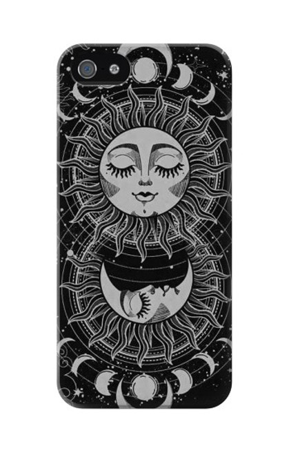 W3854 Visage de soleil mystique Croissant de lune Etui Coque Housse et Flip Housse Cuir pour iPhone 5C