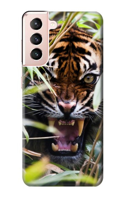 W3838 Tigre du Bengale qui aboie Etui Coque Housse et Flip Housse Cuir pour Samsung Galaxy S21 5G