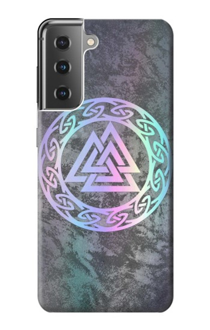 W3833 Valknut Odin Wotans Noeud Hrungnir Coeur Etui Coque Housse et Flip Housse Cuir pour Samsung Galaxy S21 Plus 5G, Galaxy S21+ 5G