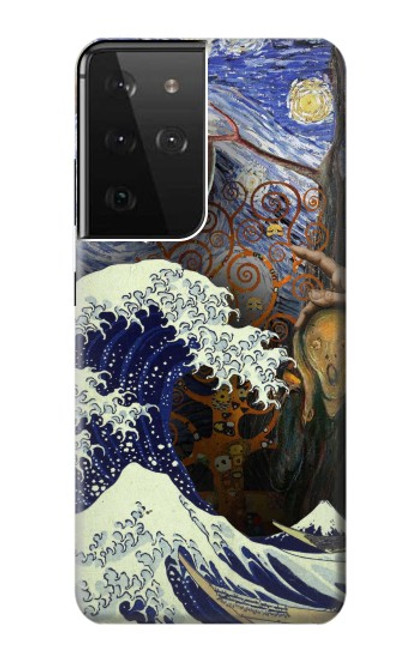 W3851 Monde de l'art Van Gogh Hokusai Da Vinci Etui Coque Housse et Flip Housse Cuir pour Samsung Galaxy S21 Ultra 5G