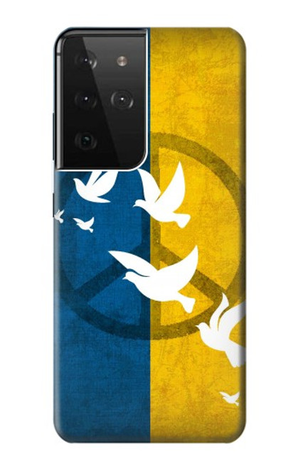 W3857 Colombe de la paix drapeau ukrainien Etui Coque Housse et Flip Housse Cuir pour Samsung Galaxy S21 Ultra 5G