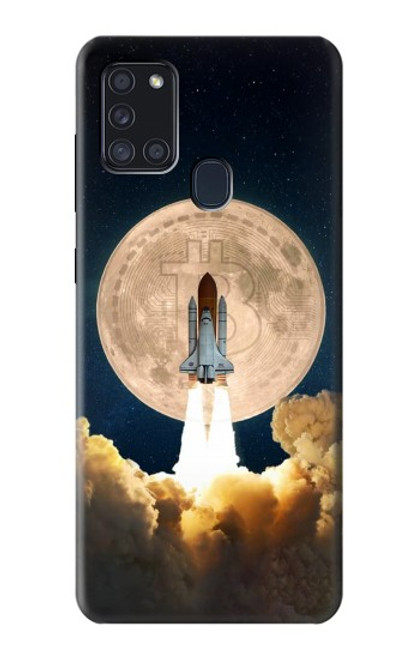 W3859 Bitcoin à la Lune Etui Coque Housse et Flip Housse Cuir pour Samsung Galaxy A21s