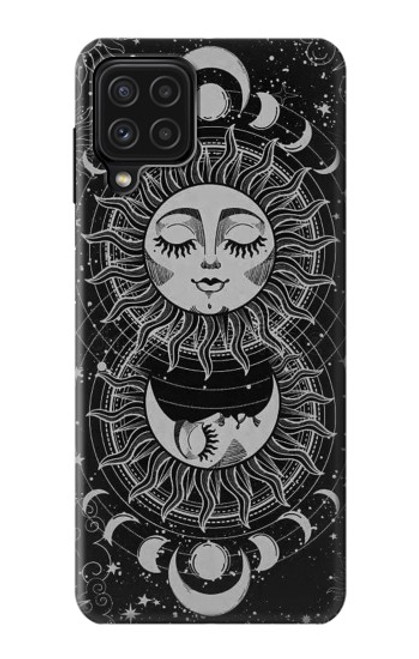 W3854 Visage de soleil mystique Croissant de lune Etui Coque Housse et Flip Housse Cuir pour Samsung Galaxy A22 4G