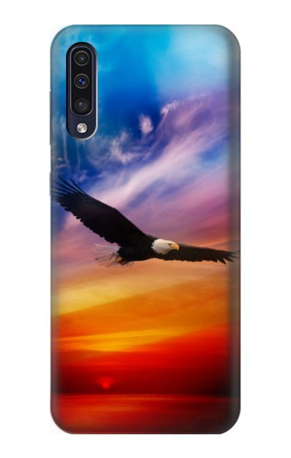 W3841 Pygargue à tête blanche volant dans un ciel coloré Etui Coque Housse et Flip Housse Cuir pour Samsung Galaxy A50