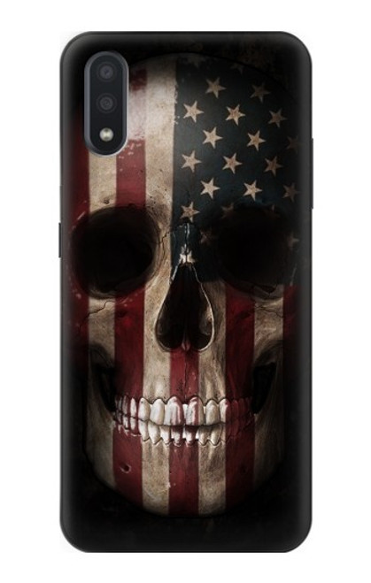 W3850 Crâne de drapeau américain Etui Coque Housse et Flip Housse Cuir pour Samsung Galaxy A01