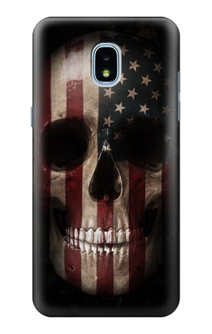 W3850 Crâne de drapeau américain Etui Coque Housse et Flip Housse Cuir pour Samsung Galaxy J3 (2018), J3 Star, J3 V 3rd Gen, J3 Orbit, J3 Achieve, Express Prime 3, Amp Prime 3