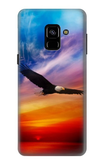 W3841 Pygargue à tête blanche volant dans un ciel coloré Etui Coque Housse et Flip Housse Cuir pour Samsung Galaxy A8 (2018)