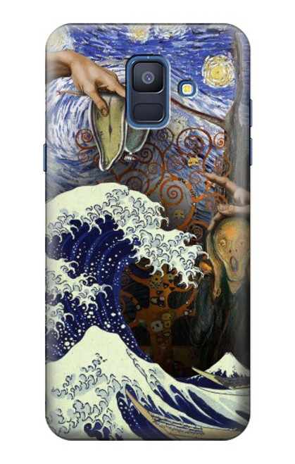 W3851 Monde de l'art Van Gogh Hokusai Da Vinci Etui Coque Housse et Flip Housse Cuir pour Samsung Galaxy A6 (2018)
