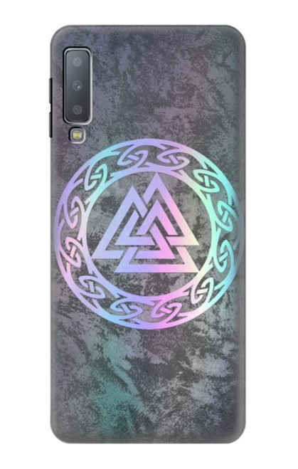 W3833 Valknut Odin Wotans Noeud Hrungnir Coeur Etui Coque Housse et Flip Housse Cuir pour Samsung Galaxy A7 (2018)