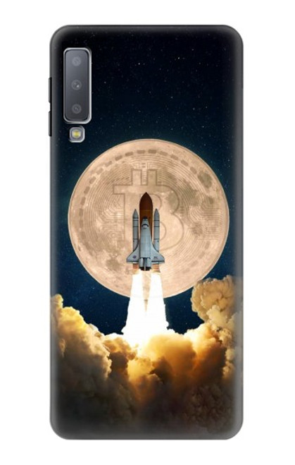 W3859 Bitcoin à la Lune Etui Coque Housse et Flip Housse Cuir pour Samsung Galaxy A7 (2018)