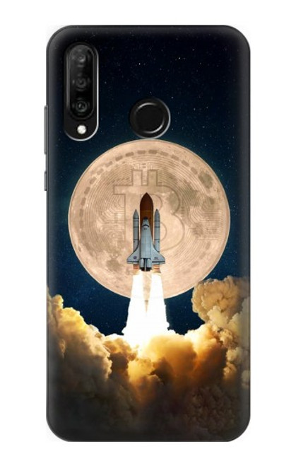 W3859 Bitcoin à la Lune Etui Coque Housse et Flip Housse Cuir pour Huawei P30 lite