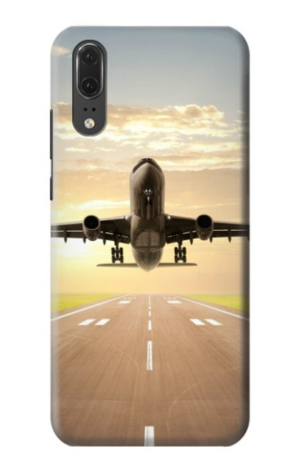 W3837 Avion Décollage Sunrise Etui Coque Housse et Flip Housse Cuir pour Huawei P20