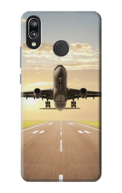 W3837 Avion Décollage Sunrise Etui Coque Housse et Flip Housse Cuir pour Huawei P20 Lite