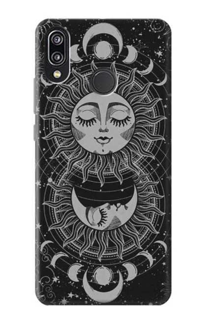 W3854 Visage de soleil mystique Croissant de lune Etui Coque Housse et Flip Housse Cuir pour Huawei P20 Lite