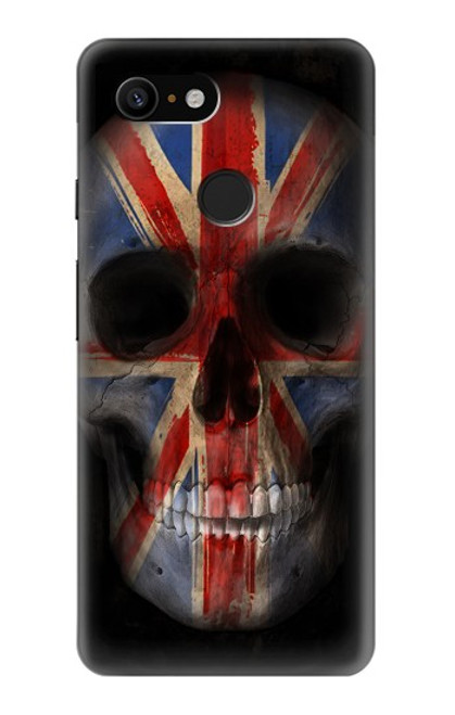 W3848 Crâne de drapeau du Royaume-Uni Etui Coque Housse et Flip Housse Cuir pour Google Pixel 3