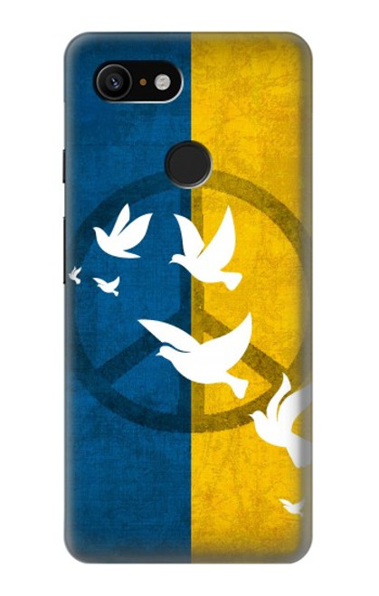 W3857 Colombe de la paix drapeau ukrainien Etui Coque Housse et Flip Housse Cuir pour Google Pixel 3