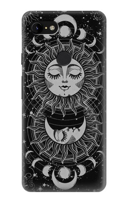 W3854 Visage de soleil mystique Croissant de lune Etui Coque Housse et Flip Housse Cuir pour Google Pixel 3 XL