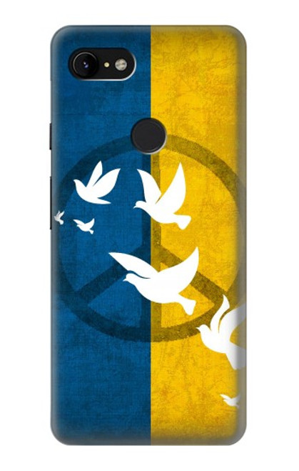 W3857 Colombe de la paix drapeau ukrainien Etui Coque Housse et Flip Housse Cuir pour Google Pixel 3 XL