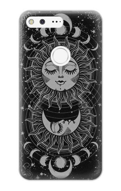 W3854 Visage de soleil mystique Croissant de lune Etui Coque Housse et Flip Housse Cuir pour Google Pixel XL