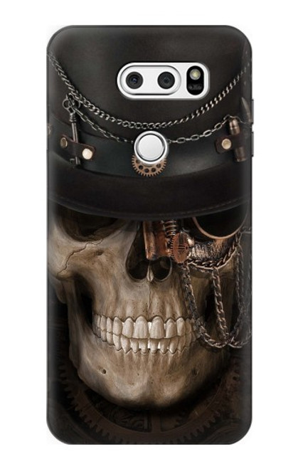 W3852 Crâne Steampunk Etui Coque Housse et Flip Housse Cuir pour LG V30, LG V30 Plus, LG V30S ThinQ, LG V35, LG V35 ThinQ