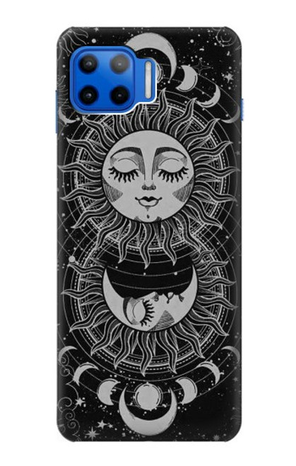 W3854 Visage de soleil mystique Croissant de lune Etui Coque Housse et Flip Housse Cuir pour Motorola Moto G 5G Plus