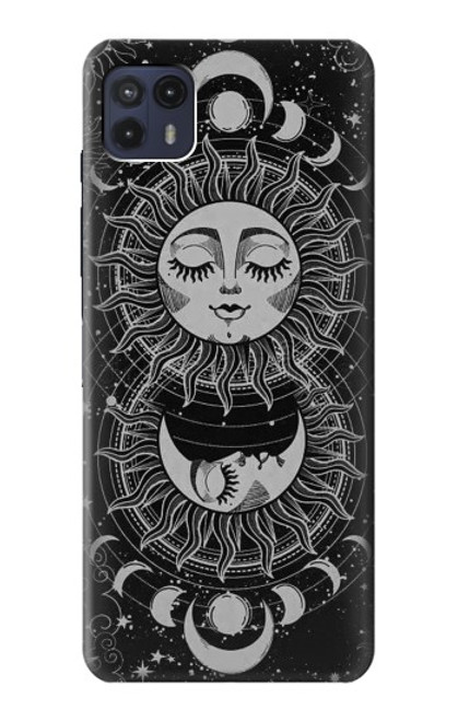 W3854 Visage de soleil mystique Croissant de lune Etui Coque Housse et Flip Housse Cuir pour Motorola Moto G50 5G