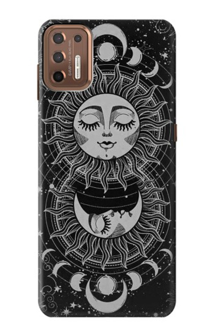 W3854 Visage de soleil mystique Croissant de lune Etui Coque Housse et Flip Housse Cuir pour Motorola Moto G9 Plus