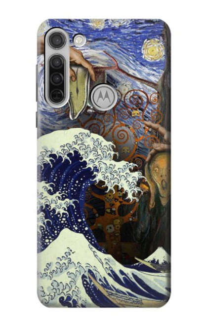 W3851 Monde de l'art Van Gogh Hokusai Da Vinci Etui Coque Housse et Flip Housse Cuir pour Motorola Moto G8