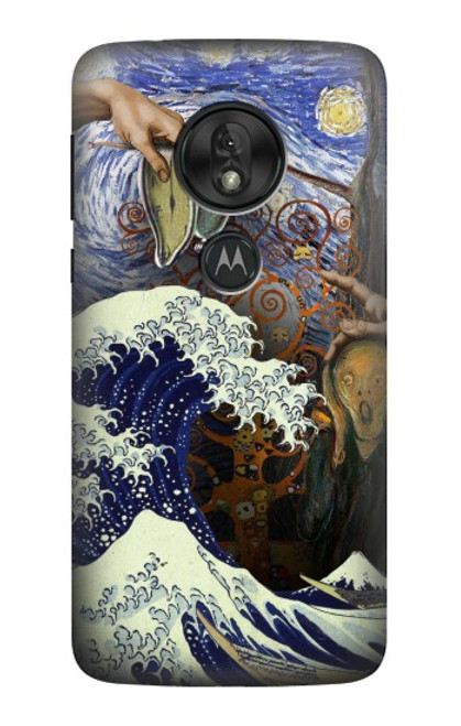 W3851 Monde de l'art Van Gogh Hokusai Da Vinci Etui Coque Housse et Flip Housse Cuir pour Motorola Moto G7 Play