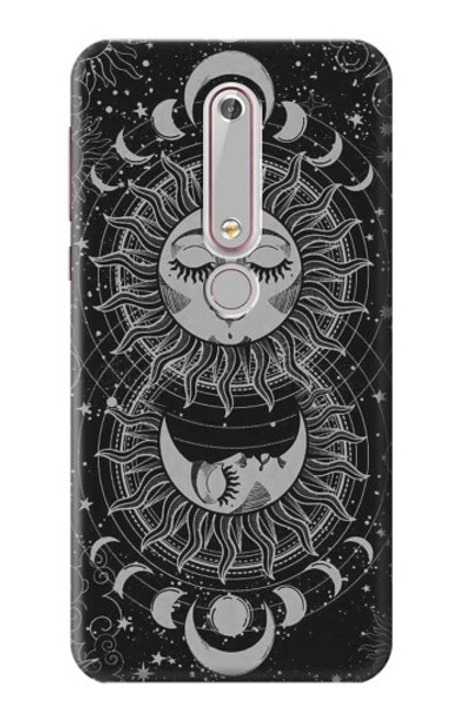 W3854 Visage de soleil mystique Croissant de lune Etui Coque Housse et Flip Housse Cuir pour Nokia 6.1, Nokia 6 2018