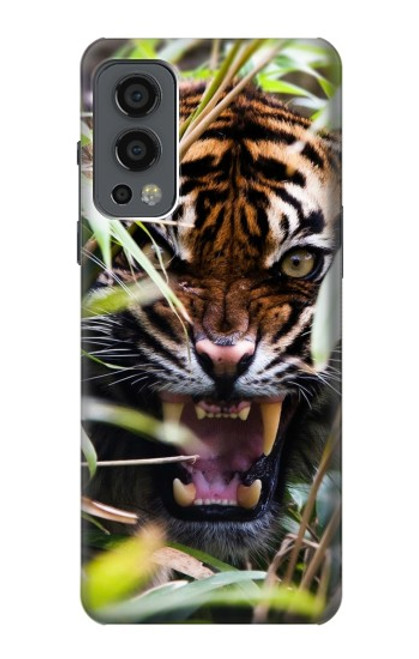 W3838 Tigre du Bengale qui aboie Etui Coque Housse et Flip Housse Cuir pour OnePlus Nord 2 5G