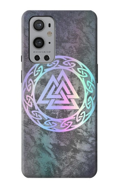 W3833 Valknut Odin Wotans Noeud Hrungnir Coeur Etui Coque Housse et Flip Housse Cuir pour OnePlus 9 Pro