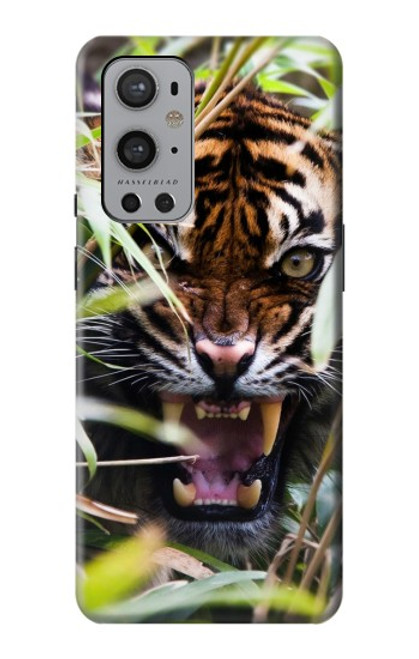 W3838 Tigre du Bengale qui aboie Etui Coque Housse et Flip Housse Cuir pour OnePlus 9 Pro