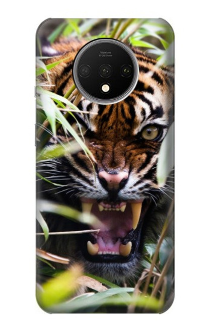 W3838 Tigre du Bengale qui aboie Etui Coque Housse et Flip Housse Cuir pour OnePlus 7T