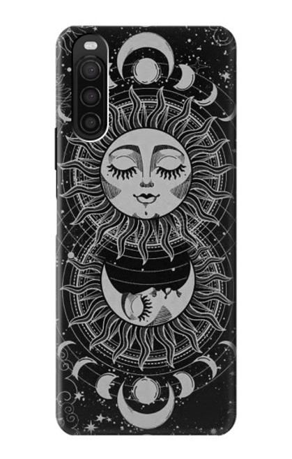 W3854 Visage de soleil mystique Croissant de lune Etui Coque Housse et Flip Housse Cuir pour Sony Xperia 10 III