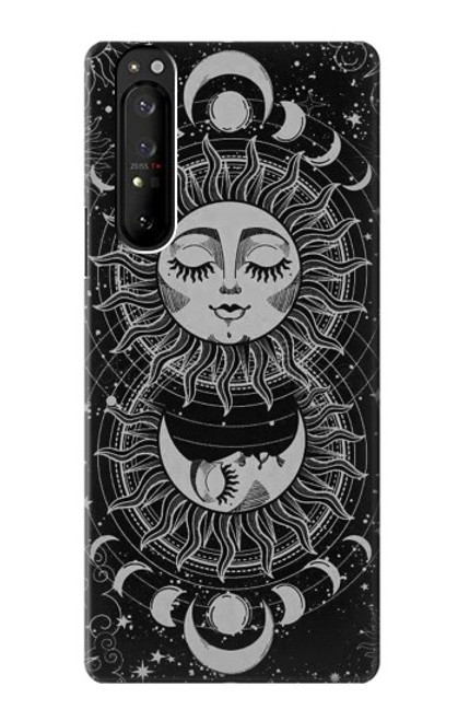 W3854 Visage de soleil mystique Croissant de lune Etui Coque Housse et Flip Housse Cuir pour Sony Xperia 1 III