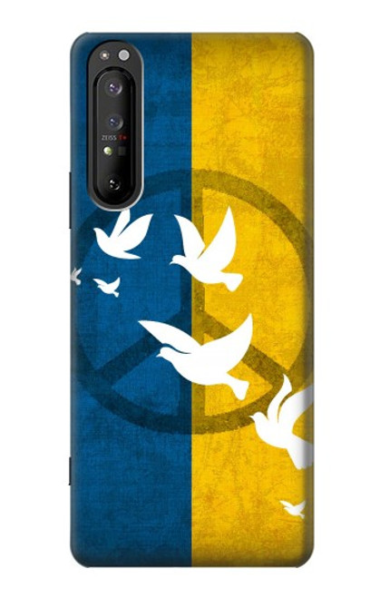 W3857 Colombe de la paix drapeau ukrainien Etui Coque Housse et Flip Housse Cuir pour Sony Xperia 1 II